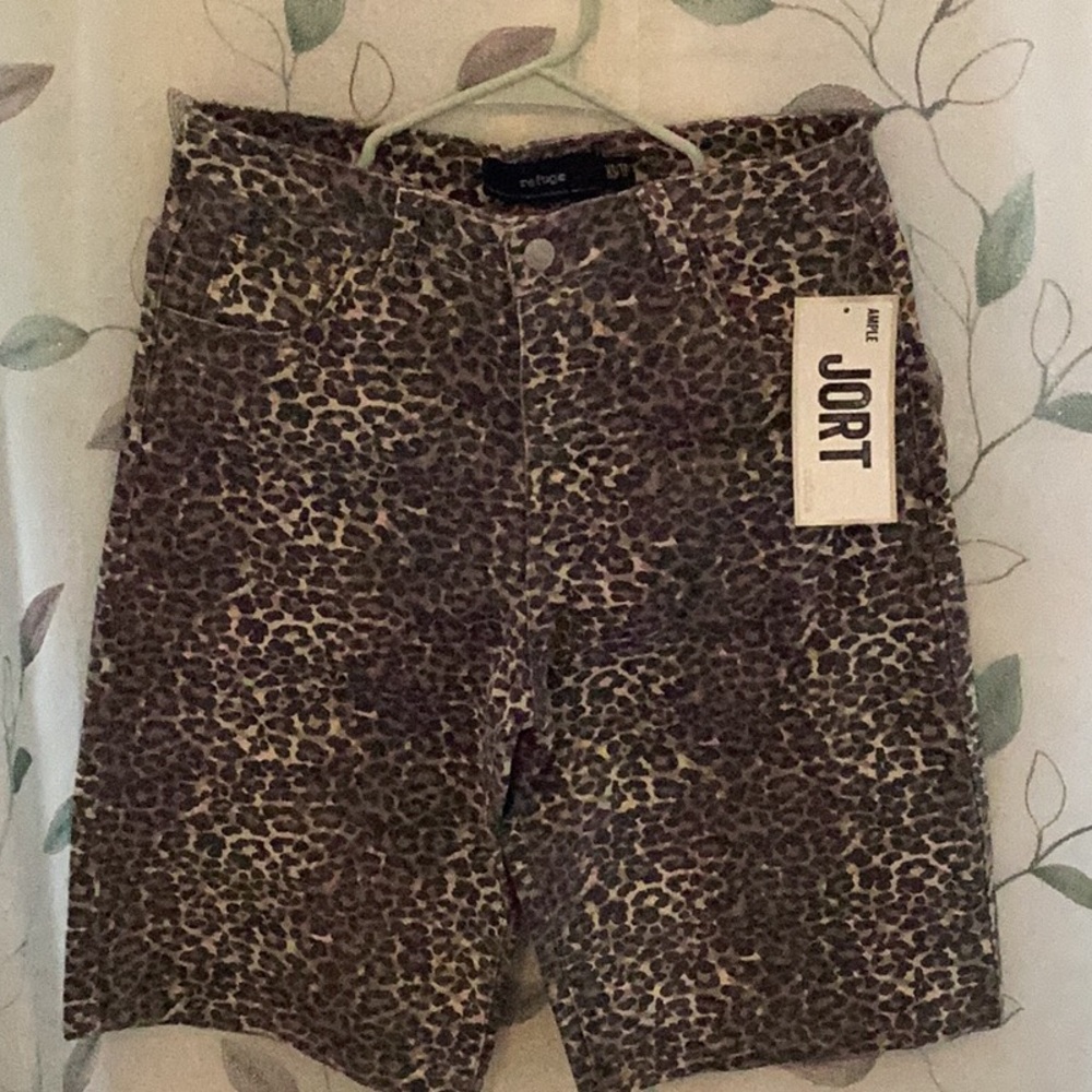 Brown Leopard Print Jean Shorts